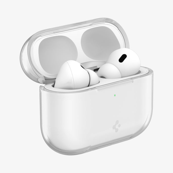 ACS10019 - AirPods Pro 3 Liquid Crystal in Crystal Clear showing the front with top open and AirPods inside
