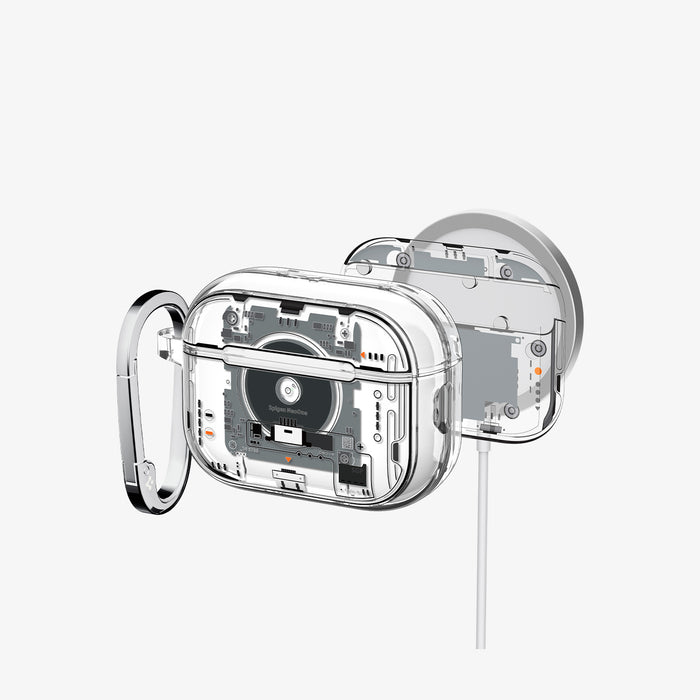 ACS09824 - AirPods Pro 3 Series Ultra Hybrid Neo One (MagFit) showing front, inside with magnets, and magsafe charging stand