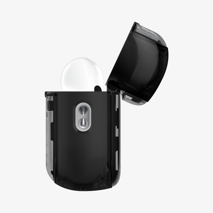ACS09823 - AirPods Pro 3 Series Ultra Hybrid Zero One (MagFit) in Zero One Black showing the side with top open and AirPods inside
