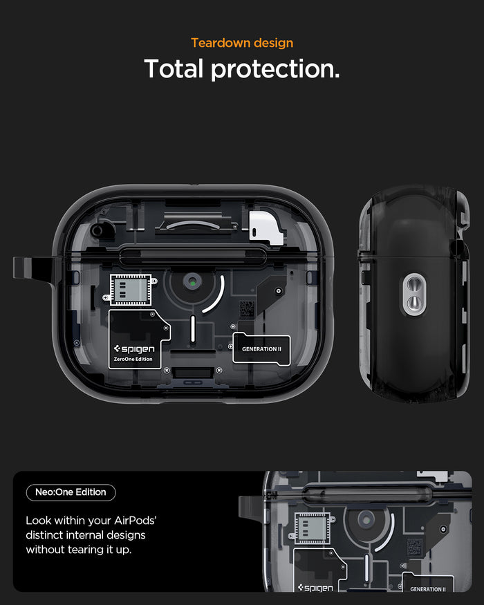 ACS09823 - AirPods Pro 3 Series Ultra Hybrid Zero One (MagFit) in Zero One Black teardown design. total protection. zero one edition. look within your airpods' distinct internal designs without tearing it up