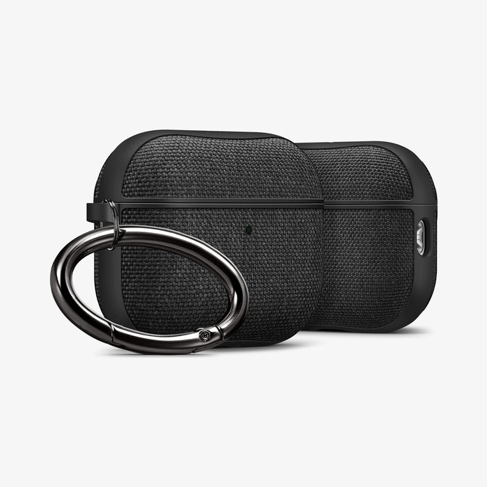 ACS11196 - AirPods Pro 3 Series Urban Fit in Matte Black showing the front and side with carabiner and a second case