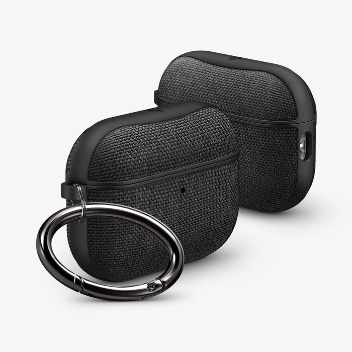 ACS11196 - AirPods Pro 3 Series Urban Fit in Matte Black showing the front and side with carabiner and a second case