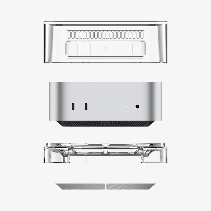 ACS09210 - Apple Mac Mini Stand | Ultra Hybrid in Crystal Clear showing the multiple layers of stand hovering below mac mini
