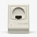 AMP11668 - Apple Watch Classic LS Charger Stand classic Macintosh inspired charger stand with retro computer details and circular charging cable opening.