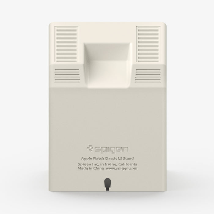 AMP11668 - Apple Watch Classic LS Charger Stand rear view shows the recessed band area, vent details, branding, and charging cable opening.