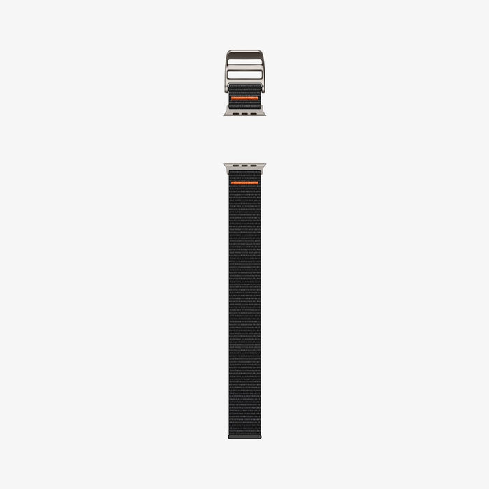 AMP05981 - Apple Watch (45mm) DuraPro Flex Ultra in Black showing the sides of the watch band lay out flat