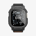 ACS11415 - Straight-on front view of Spigen Lite Fit Pro Apple Watch Ultra case showing Shock Resist bezel engraving and Spigen logo