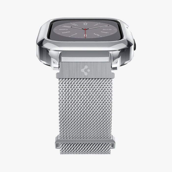 ACS04584 - Apple Watch Series (Apple Watch (45mm)) Case Metal Fit Pro in silver showing the bottom and partial front