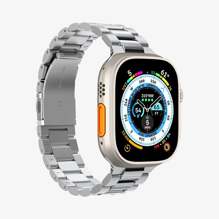 AMP06356 - Apple Watch Series (Apple Watch (49mm)/Apple Watch (45mm)/Apple Watch (42mm)) Watch Band Modern Fit 316L in silver showing the front and side