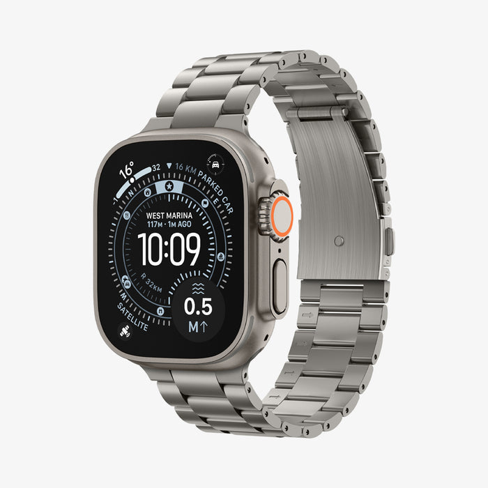AMP09105 - Apple Watch Series - Modern Fit Titanium showing the front and inside of band