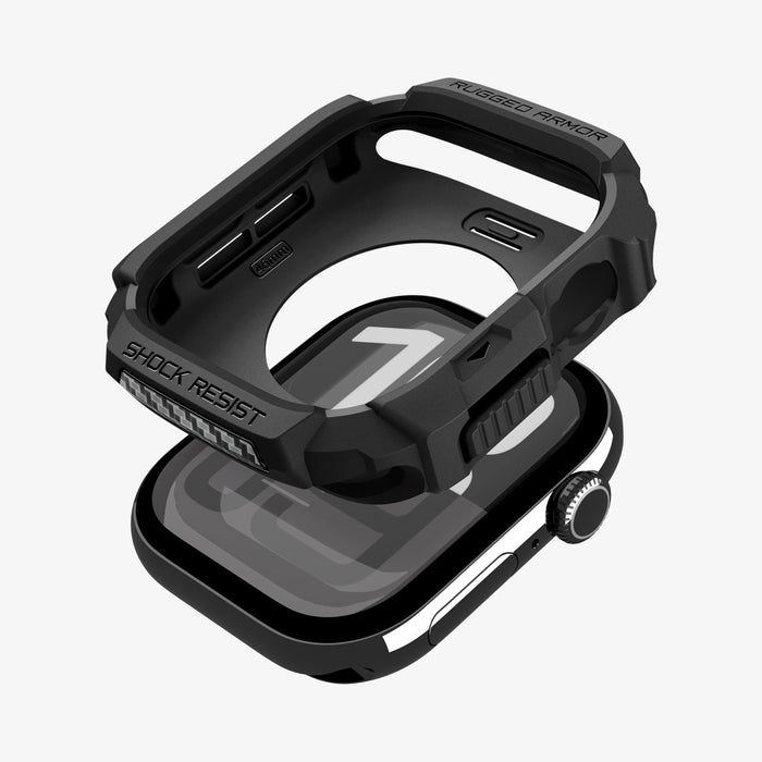 ACS10499 - Apple Watch 10/11 (46mm) Rugged Armor 2 in Matte Black showing the case hovering above the watch face