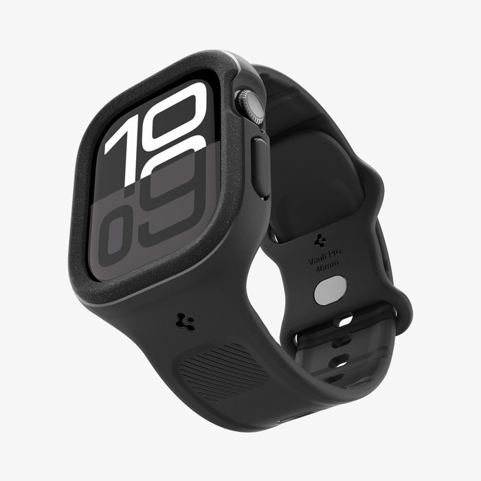 ACS09391 - Apple Watch 10 (46mm) Case Vault Pro in Matte Black showing the front, partial side and inner bottom