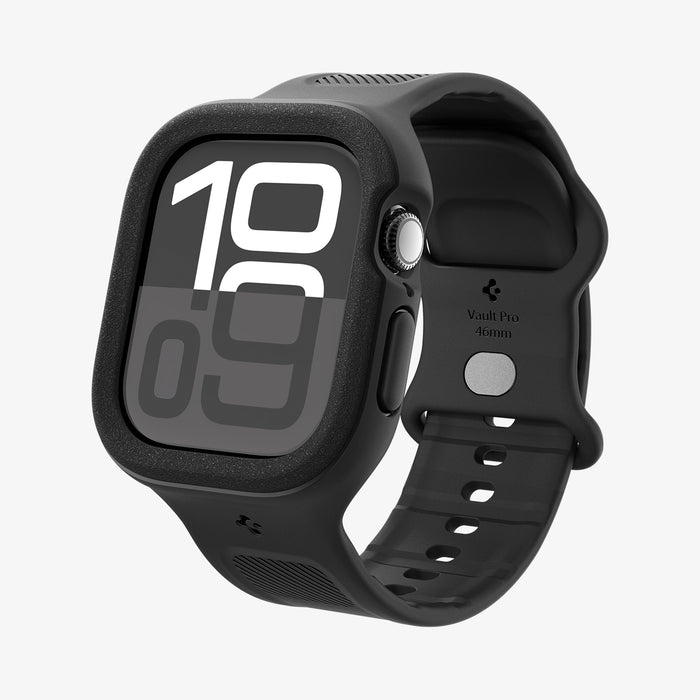 ACS09391 - Apple Watch 10 (46mm) Case Vault Pro in Matte Black showing the front, sides and inner bottom