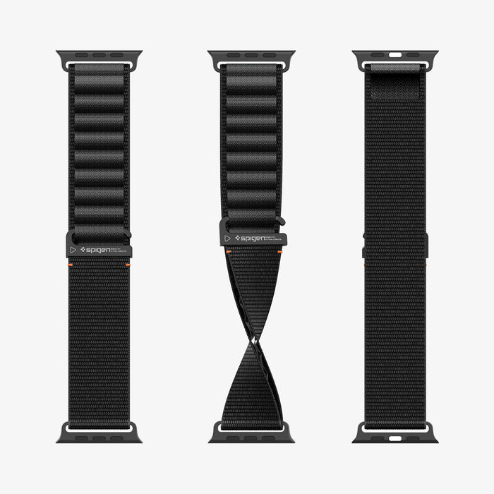 AMP10144 - Apple Watch Ultra (49mm) WBF1 in Black showing the 3 different view of the strap