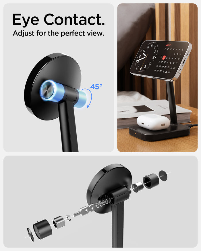 ACH08937 - ArcField™ Magnetic Wireless Charger Stand | PF2402 (MagFit) in Black showing the eye contact. Adjust for the perfect view. 45 degree