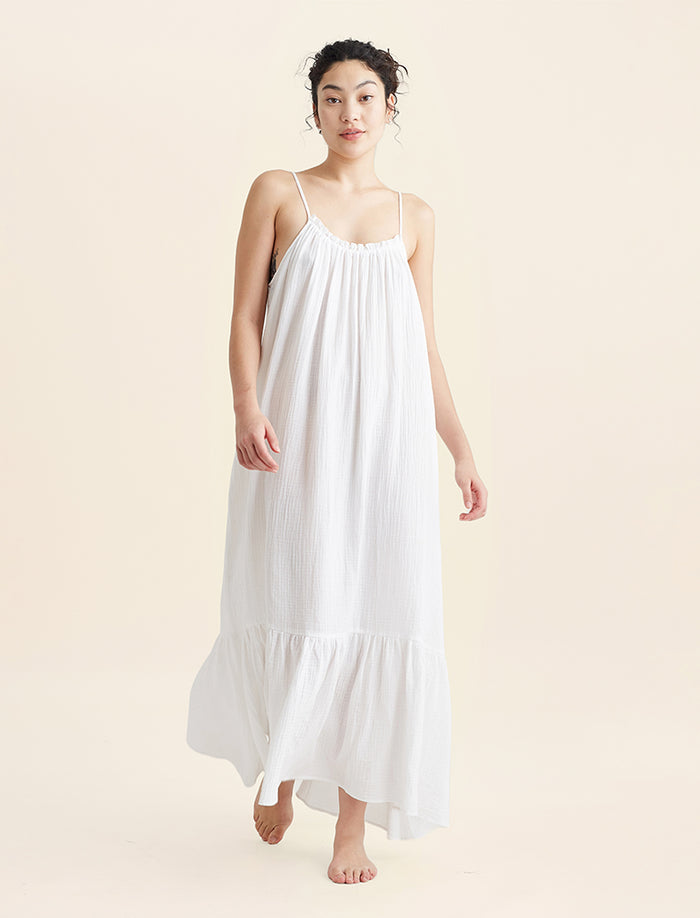 Ashley Textured Cotton Strappy Maxi Nightgown