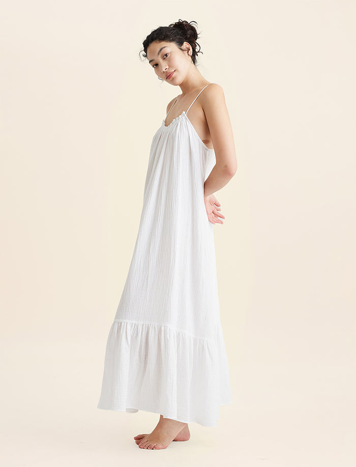 Ashley Textured Cotton Strappy Maxi Nightgown