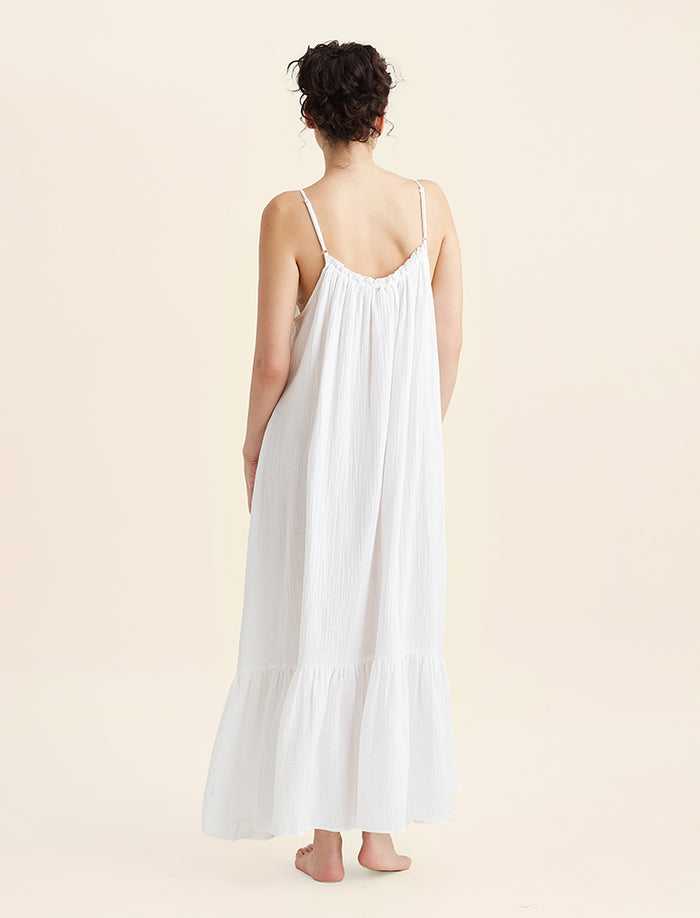 Ashley Textured Cotton Strappy Maxi Nightgown