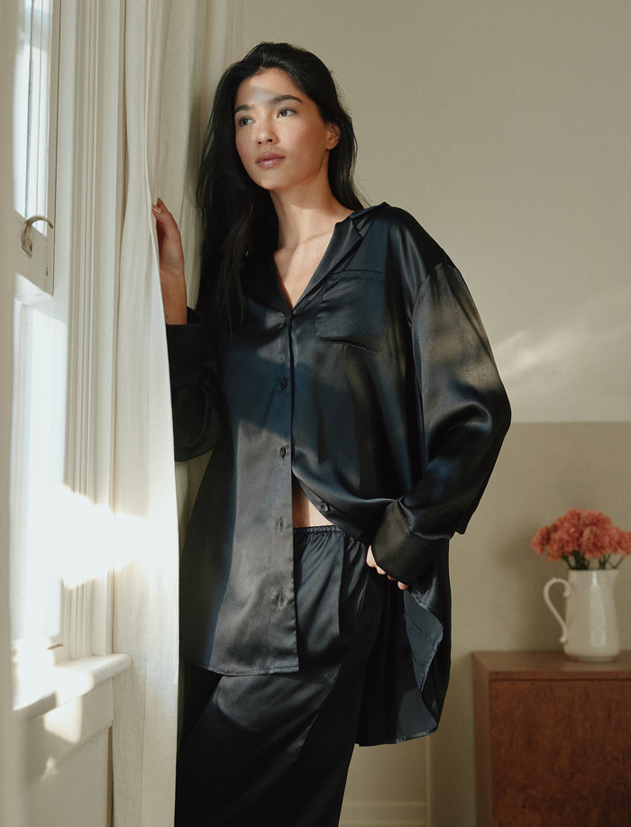 Audrey Mulberry Silk Boyfriend Shirt