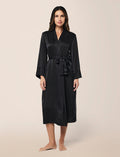 Tamara wearing the Audrey Washable Silk Long Robe
[model: Tamara wears size S |  Height: 173m
/ 5’8” | Bust: 81cm | Waist: 64cm| Hips: 91cm]