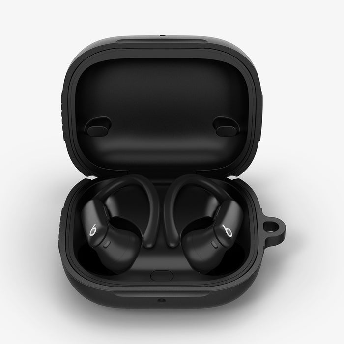 ACS09441 - Powerbeats Pro 2 Rugged armor in matte black showing the front with top open