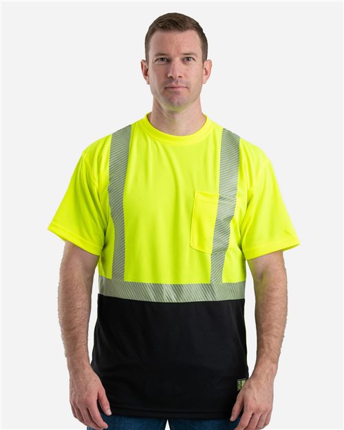 Berne Apparel HVK017 Men's Hi-Vis Class 2 Color Blocked Pocket T-Shirt