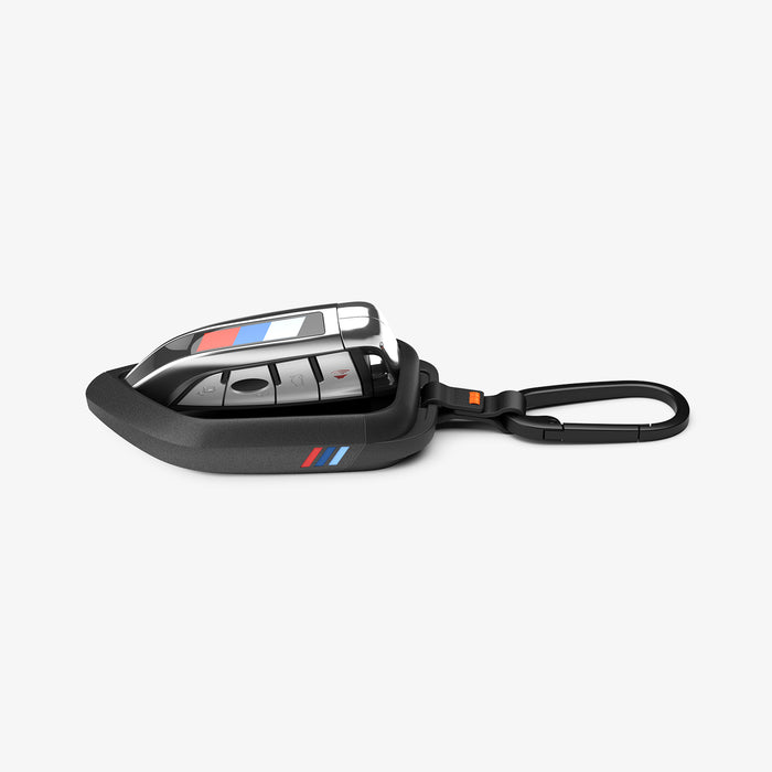 ACS10425 - BMW Key Fob Cover | BK100 in Matte Black showing the side and key fob attached to the case.