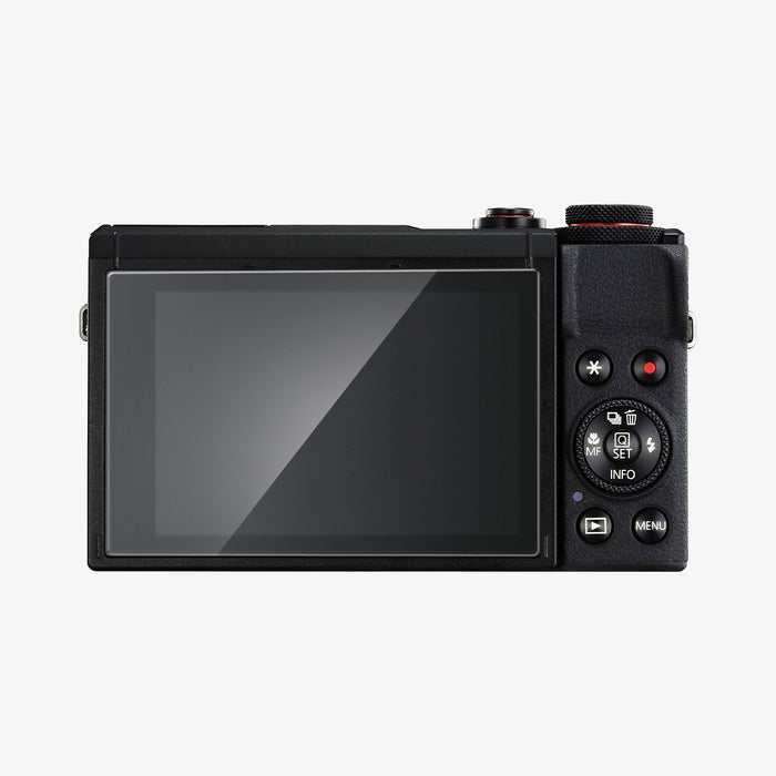 AGL11652 - PowerShot G7 X Mark III Glas.tR SLIM showing rear view of Canon PowerShot G7 X Mark III with Spigen Glas.tR Slim    screen protector applied over tilting LCD touchscreen and control buttons