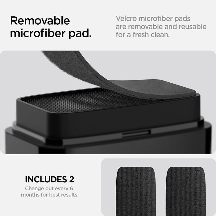 ACP05755 - CC90 Car Screen Cleaner in black showing removable microfiber pad. velcro microfiber pads are removable and reusable for a continuous fresh clean.