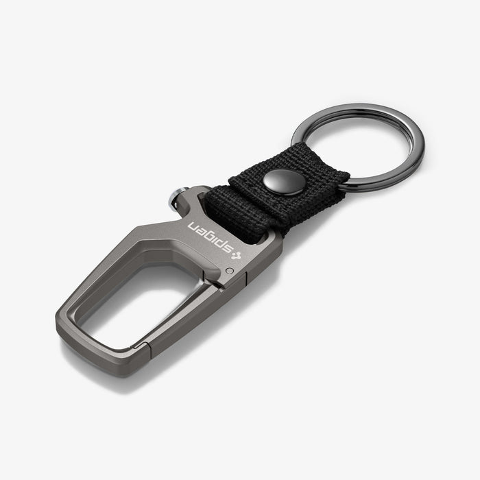 AHP01869 - Carabiner + Keyring in gunmetal showing the front