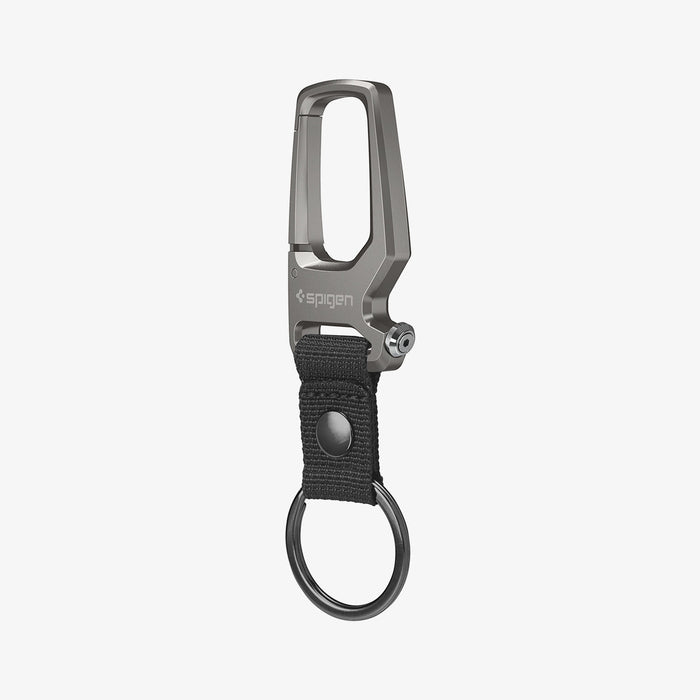 AHP01869 - Carabiner + Keyring in gunmetal showing the front and side