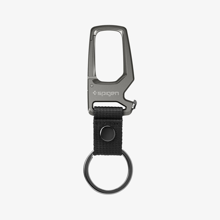 AHP01869 - Carabiner + Keyring in gunmetal showing the front