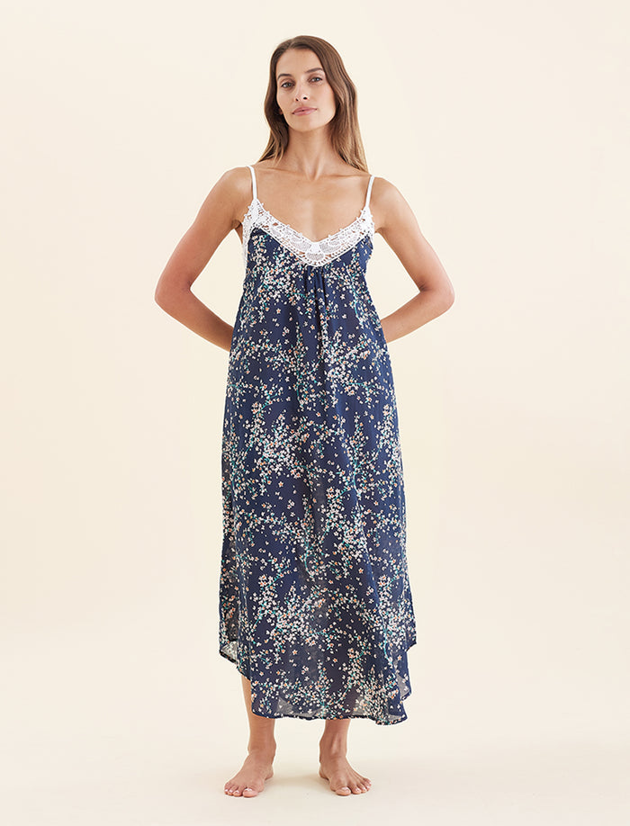 Cheri Blossom Lace Front Maxi Nightgown