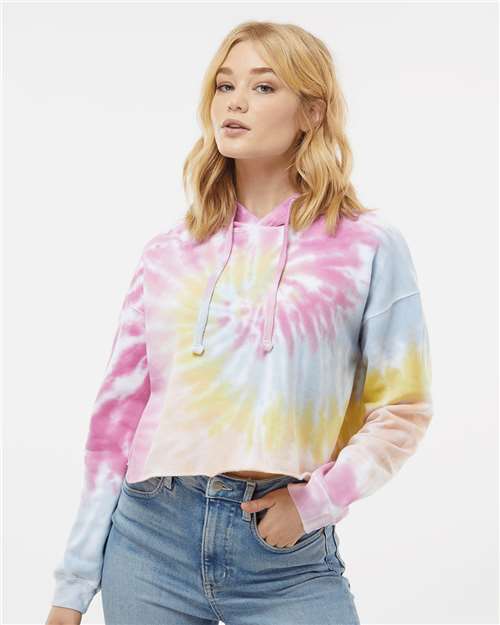 Colortone 8333 Women's Tie - Dyed Crop Hooded Sweatshirt - Ninja Transfers