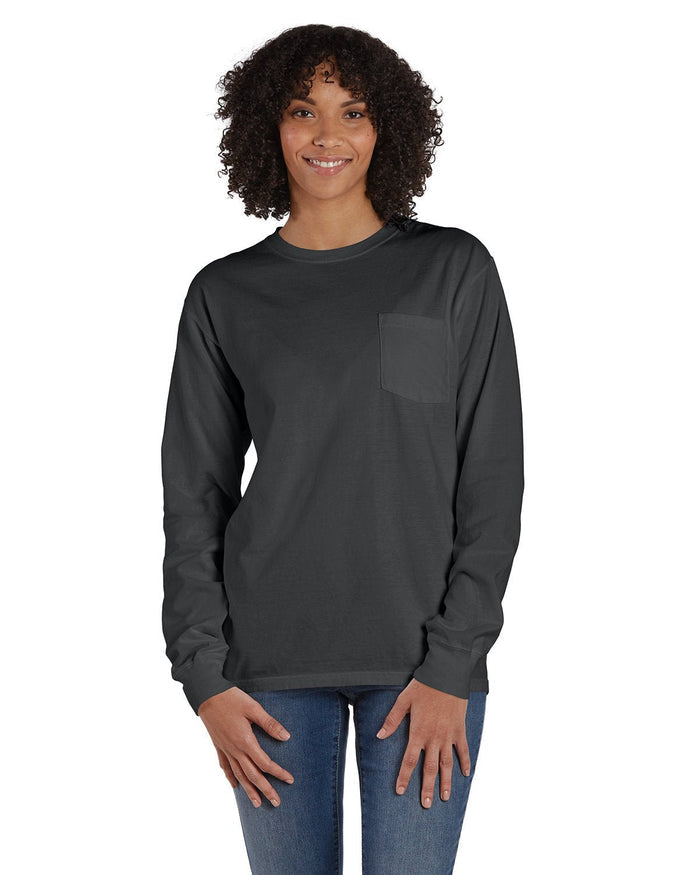 ComfortWash by Hanes GDH250 Unisex Garment - Dyed Long - Sleeve T-Shirt with Pocket - Ninja Transfers