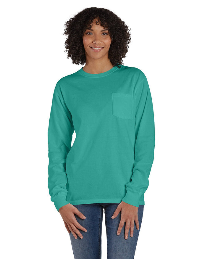 ComfortWash by Hanes GDH250 Unisex Garment - Dyed Long - Sleeve T-Shirt with Pocket - Ninja Transfers