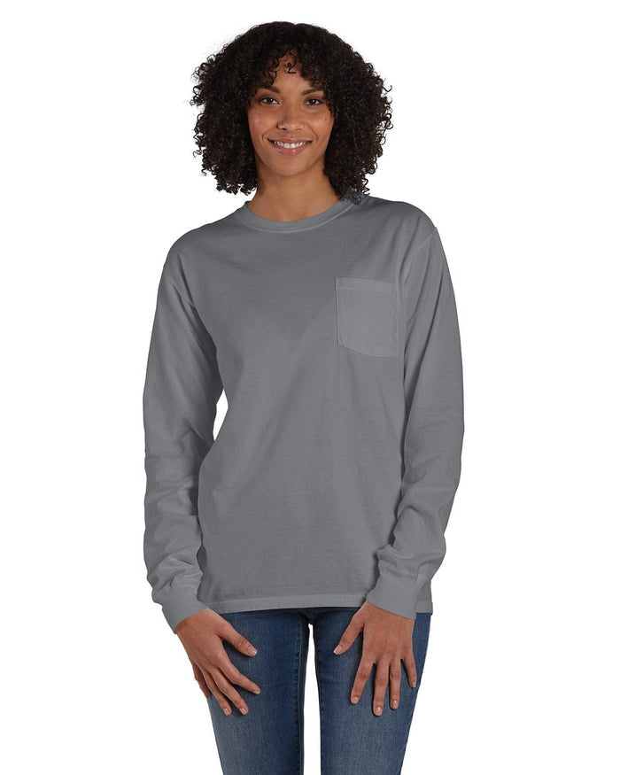 ComfortWash by Hanes GDH250 Unisex Garment - Dyed Long - Sleeve T-Shirt with Pocket - Ninja Transfers