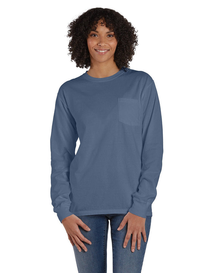 ComfortWash by Hanes GDH250 Unisex Garment - Dyed Long - Sleeve T-Shirt with Pocket - Ninja Transfers