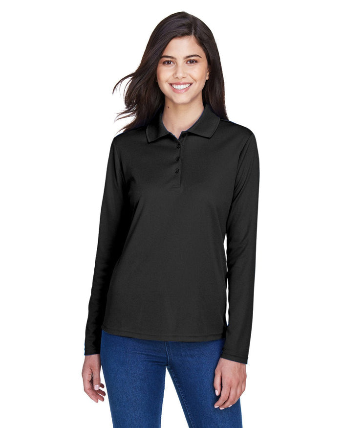 Core 365 78192 Ladies' Pinnacle Performance Long - Sleeve Piqu Polo - Ninja Transfers