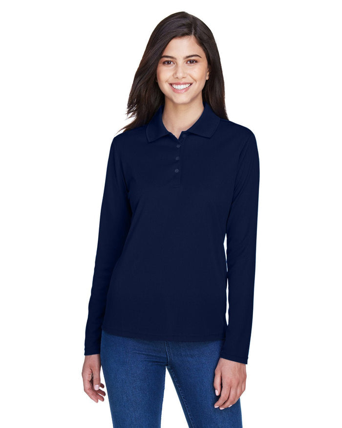 Core 365 78192 Ladies' Pinnacle Performance Long - Sleeve Piqu Polo - Ninja Transfers