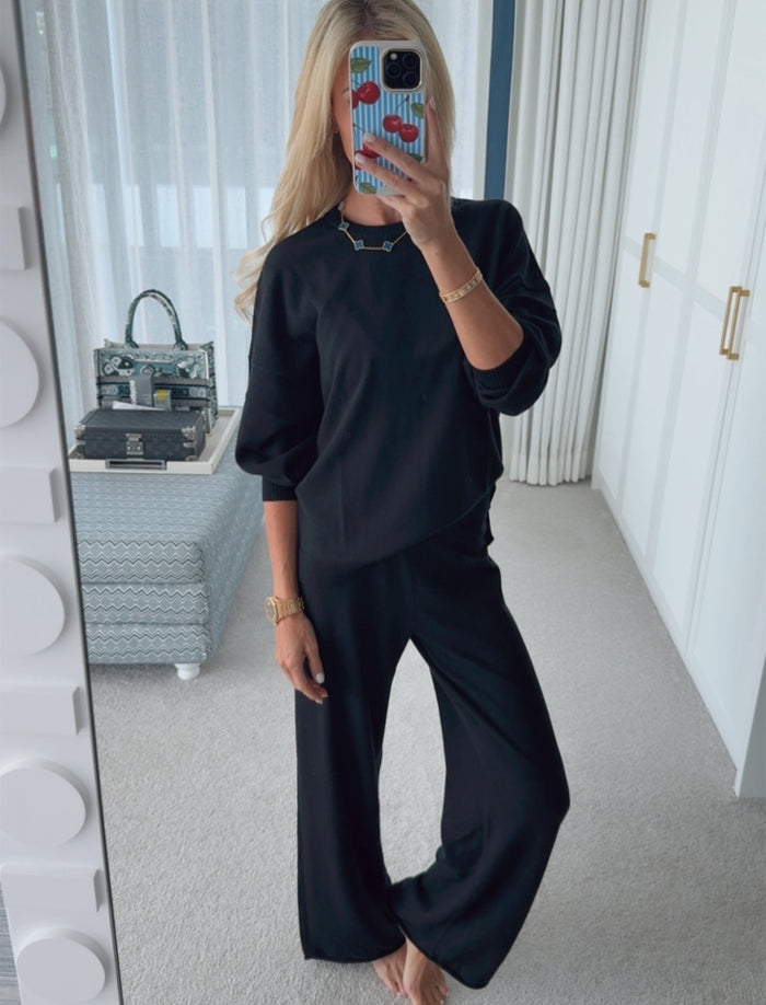 Cotton Cashmere Crew Neck Long Sleeve Top