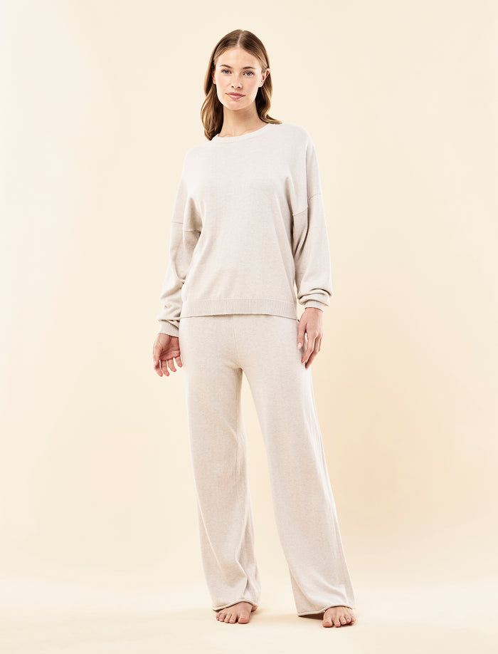 Cotton Cashmere Crew Neck Long Sleeve Top