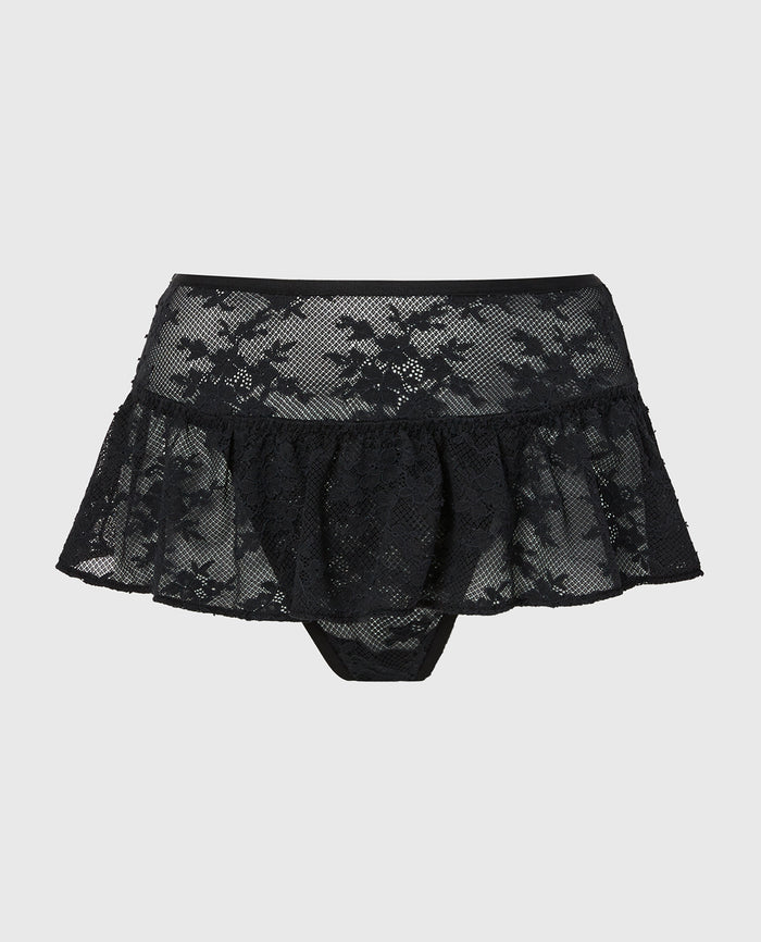 Designer Collection High Waist Skirt Thong in Timeless Lace in Tuxedo Black
