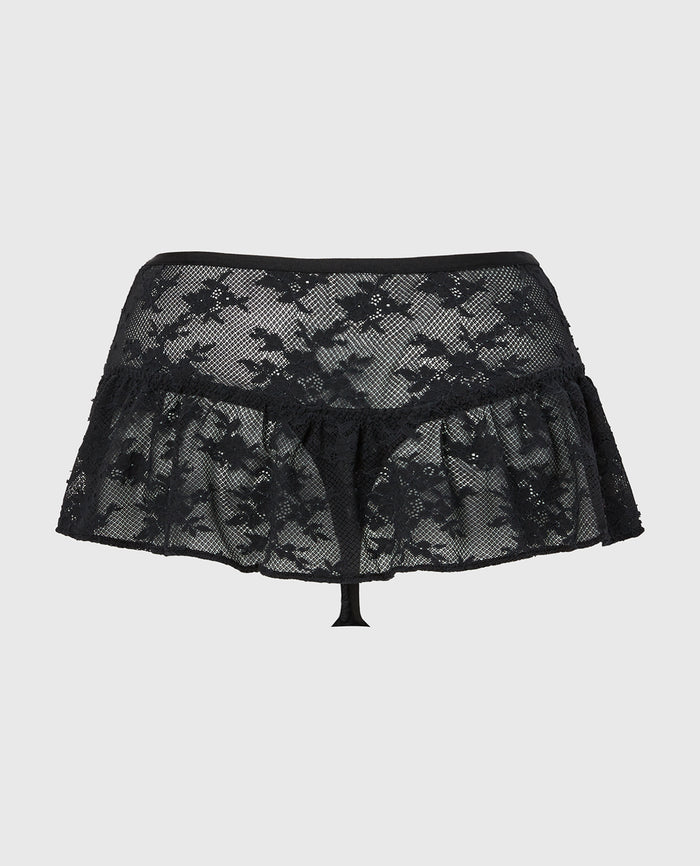 Designer Collection High Waist Skirt Thong in Timeless Lace in Tuxedo Black