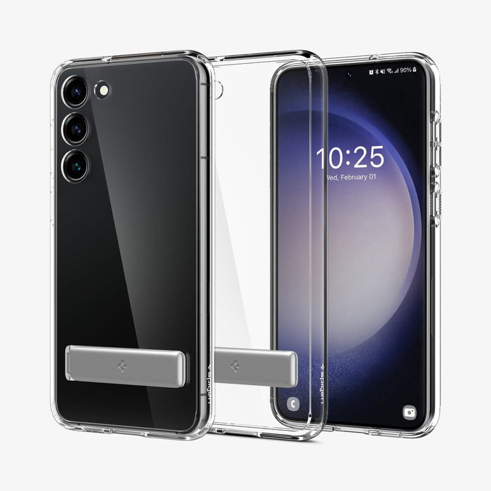 ACS05671 - Galaxy S23 Plus Case Ultra Hybrid S in crystal clear showing the back, inside and front