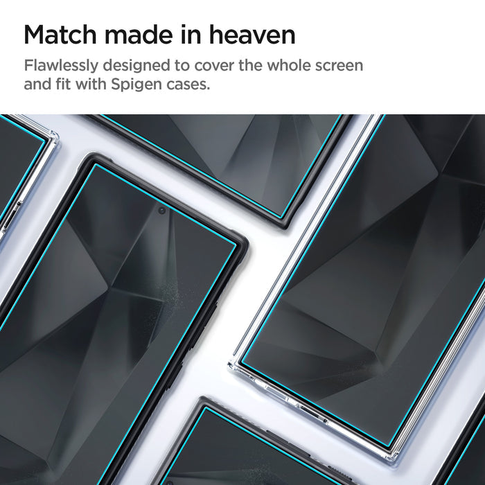 AGL07493 - Galaxy S24 Ultra GLAS.tR EZ Fit in Transparency showing the match made in heaven. Flawlessly designed to cover the whole screen and fit with Spigen cases