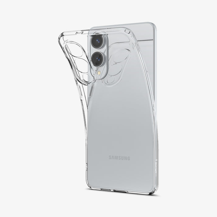 ACS09425 - Galaxy S25 Edge Case Liquid Crystal in Crystal Clear showing the back and partial side while top part partially lifted from the device