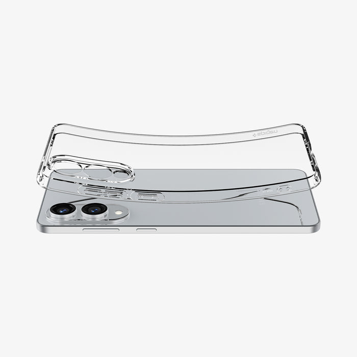 ACS09425 - Galaxy S25 Edge Case Liquid Crystal in Crystal Clear showing the back, sides case slightly bent downward hovering above the case