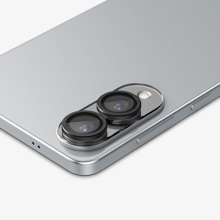 AGL09412 - Galaxy S25 Edge Optik EZ Fit Lens Pro Protector in Black showing the 2 lens screen protector installed to the camera of the device