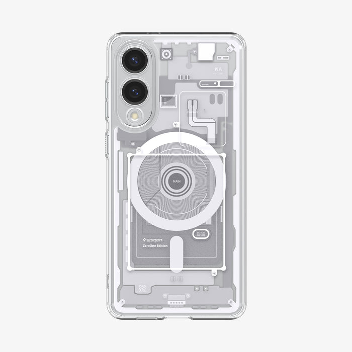 ACS09417 - Galaxy S25 Edge Case Ultra Hybrid Zero One in Zero One White showing the back